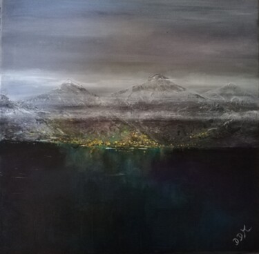 Painting titled "Brume sur le lac 2" by Didier Di Martino, Original Artwork, Acrylic Mounted on Wood Stretcher frame