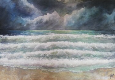 Painting titled "Les vagues" by Didier Di Martino, Original Artwork, Acrylic Mounted on Wood Stretcher frame