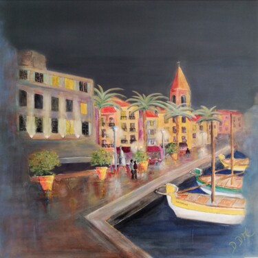 Painting titled "Une nuit à Sanary" by Didier Di Martino, Original Artwork, Acrylic Mounted on Wood Stretcher frame
