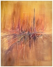 Painting titled "Fusion" by Didier Di Martino, Original Artwork, Oil Mounted on Wood Stretcher frame