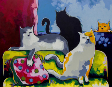 Painting titled "4 gatos" by Didier Franco, Original Artwork, Acrylic