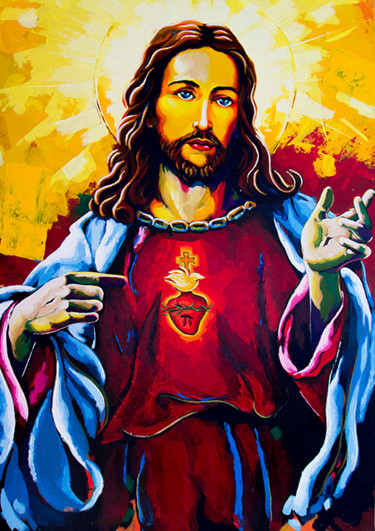 Painting titled "Corazón de Jesús." by Didier Franco, Original Artwork, Acrylic