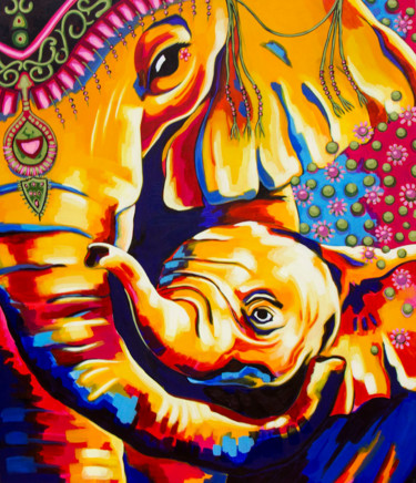 Painting titled "Elephants" by Didier Franco, Original Artwork, Acrylic