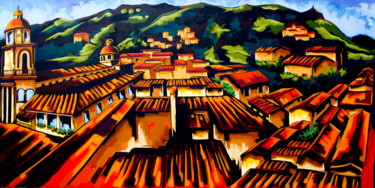 Pintura titulada "Un pueblo" por Didier Franco, Obra de arte original, Acrílico