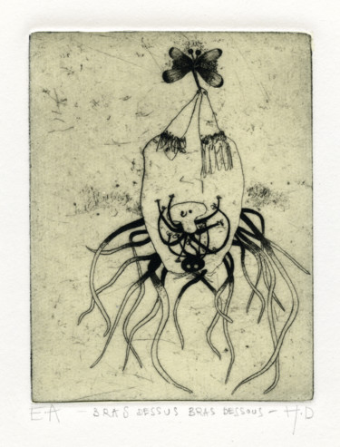 Gravures & estampes intitulée "Bras dessus bras de…" par Didier Hamey, Œuvre d'art originale, Gravure