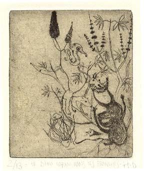 Gravures & estampes intitulée "Le diou cornu dans…" par Didier Hamey, Œuvre d'art originale, Gravure