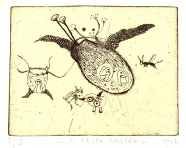 Gravures & estampes intitulée "L'olipo lactée" par Didier Hamey, Œuvre d'art originale, Gravure