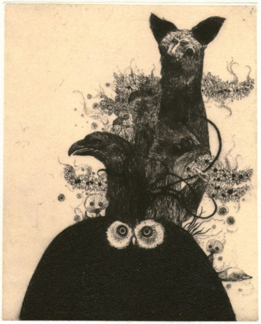 Druckgrafik mit dem Titel "Iyami" von Didier Hamey, Original-Kunstwerk, Gravur