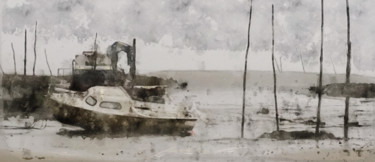 Arts numériques intitulée "Port en brume d'Arc…" par Didier Klimchand, Œuvre d'art originale, Peinture numérique