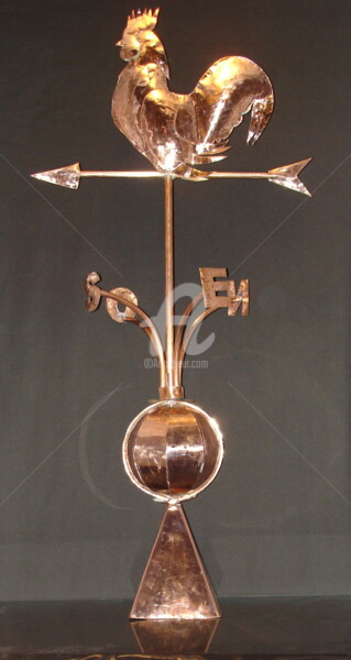 Sculpture intitulée "Girouette COQ cuivr…" par Gepo, Œuvre d'art originale, Métaux