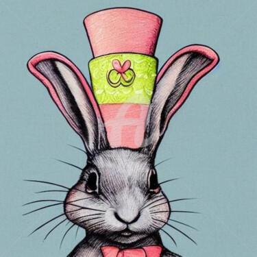 Arts numériques intitulée "Rabbit hat" par Didi Le Lapin, Œuvre d'art originale, Peinture numérique