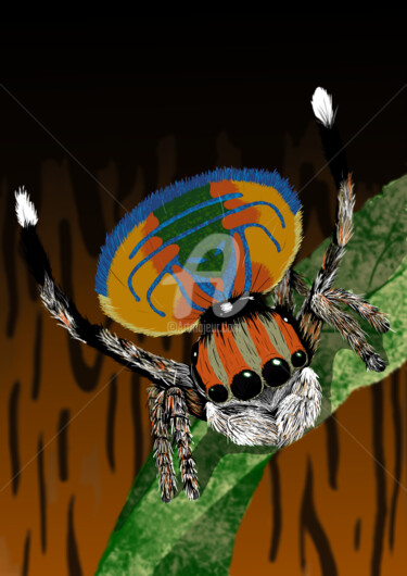 Digital Arts titled "Araignée Paon" by Didi Le Lapin, Original Artwork, Digital Painting