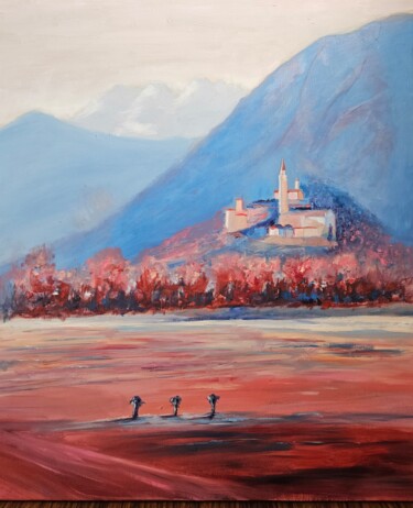 Peinture intitulée "Rosso su Artegna"" par Didy, Œuvre d'art originale, Huile Monté sur Châssis en bois