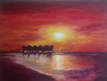 Painting titled "Alba a Lignano Sabb…" by Didy, Original Artwork, Oil Mounted on Wood Stretcher frame
