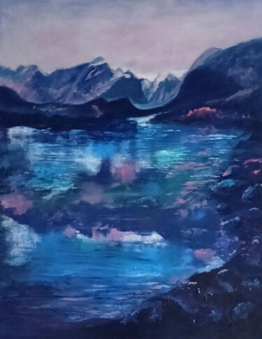 Painting titled "Lago di Fusine" by Didy, Original Artwork, Oil Mounted on Wood Stretcher frame