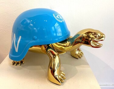 Sculpture intitulée "UN Blue - Golden Tu…" par Diederik Van Apple, Œuvre d'art originale, Résine