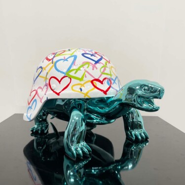 Sculpture intitulée "World Love Turquois…" par Diederik Van Apple, Œuvre d'art originale, Résine