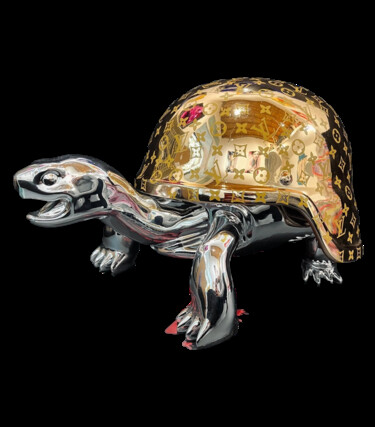 Sculpture titled "LV silver Turtle" by Diederik Van Apple, Original Artwork, Resin