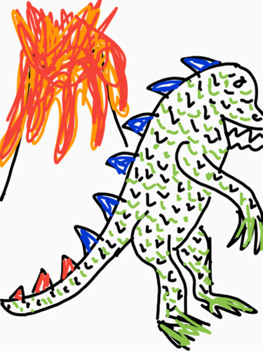 Arte digital titulada "Godzilla and the vo…" por Diego Calvo García, Obra de arte original, Trabajo Digital 2D