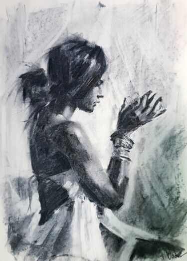 Drawing titled ""Between the hands"" by Diego Martínez (Plata), Original Artwork, Charcoal