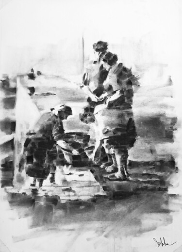 Рисунок под названием "Mariscadoras" - Diego Martínez (Plata), Подлинное произведение искусства, Древесный уголь