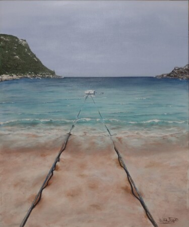 Painting titled "Praia da Barda" by Diego Pérez Carpeño, Original Artwork, Acrylic Mounted on Wood Stretcher frame