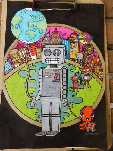 Drawing titled "Robot" by Diego Francescangeli, Original Artwork, Marker