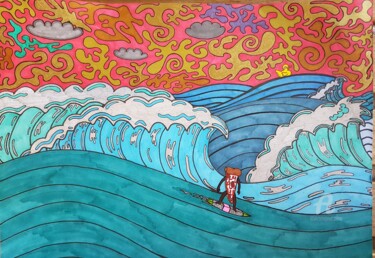 Drawing titled "Onda su onda" by Diego Francescangeli, Original Artwork, Marker