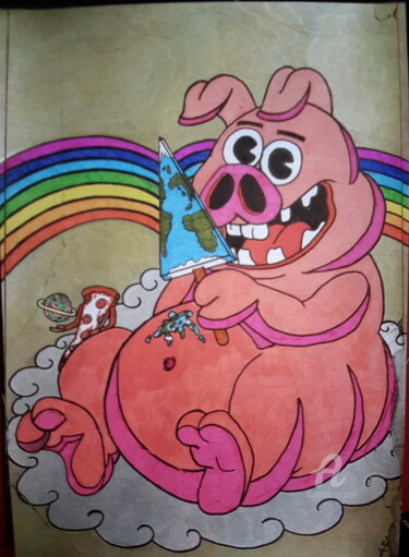 Drawing titled "Hungry pig" by Diego Francescangeli, Original Artwork, Pencil