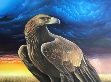 Painting titled "golden eagle 2" by Diego Alberto Arellano Fajardo, Original Artwork, Oil Mounted on Wood Stretcher frame