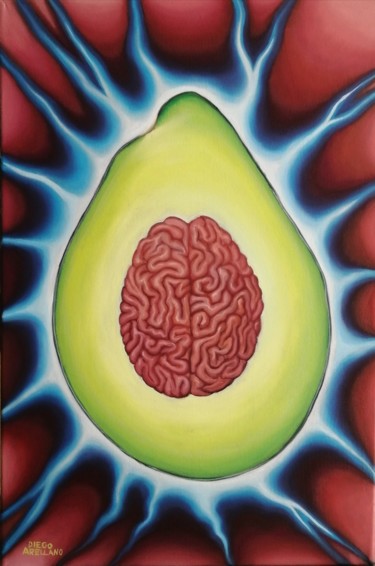 Pittura intitolato "avocado mind" da Diego Alberto Arellano Fajardo, Opera d'arte originale, Olio