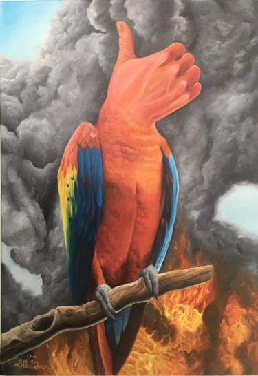 Malerei mit dem Titel "Okey macaw." von Diego Alberto Arellano Fajardo, Original-Kunstwerk, Öl