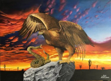 Pittura intitolato "golden eagle with s…" da Diego Alberto Arellano Fajardo, Opera d'arte originale, Olio