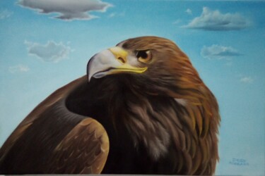 Painting titled "Golden eagle 3" by Diego Alberto Arellano Fajardo, Original Artwork, Oil Mounted on Wood Stretcher frame