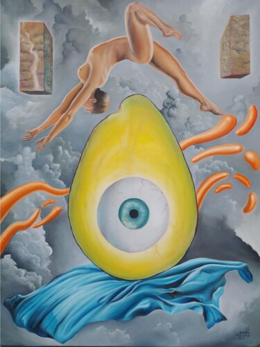 Malarstwo zatytułowany „eyevocado” autorstwa Diego Alberto Arellano Fajardo, Oryginalna praca, Olej Zamontowany na Drewniana…