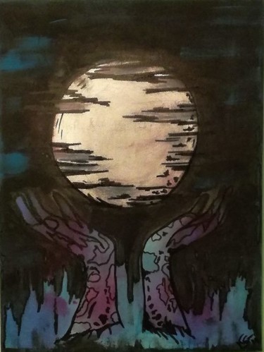 Painting titled "Moonlight Shadow" by Diekreativschnecke/Kreativer Engel, Original Artwork, Acrylic