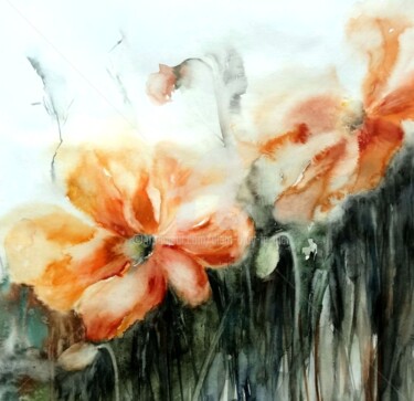 Painting titled "Fleurs 3" by Diem-Thuy Le Mai, Original Artwork, Watercolor