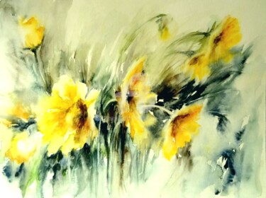 Painting titled "Tithonia de Dalat" by Diem-Thuy Le Mai, Original Artwork, Watercolor