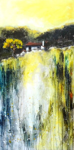 Painting titled "Vallée jaune" by Diem-Thuy Le Mai, Original Artwork, Acrylic