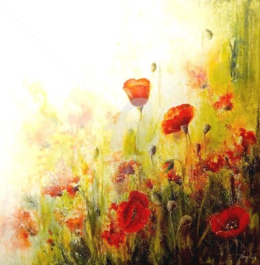 Painting titled "Eclat de coquelicot…" by Diem-Thuy Le Mai, Original Artwork, Acrylic