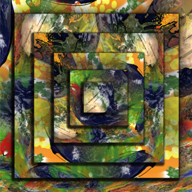 Digital Arts titled "Green Squares" by Dieter Hanf, Original Artwork, 2D Digital Work Mounted on Plexiglass