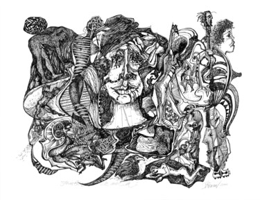 Zeichnungen mit dem Titel "Das Andere Ich I" von Dieter Stockmann, Original-Kunstwerk, Gel Stift