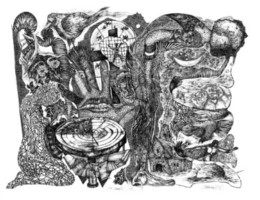 Zeichnungen mit dem Titel "Das Andere Ich IX" von Dieter Stockmann, Original-Kunstwerk, Gel Stift