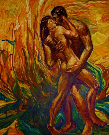 Malerei mit dem Titel "Es brennt wie Feuer" von Dieter Stockmann, Original-Kunstwerk, Acryl