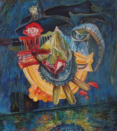Painting titled "Der Mond legt seine…" by Dieter Stockmann, Original Artwork, Acrylic