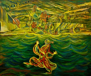 Malerei mit dem Titel "Der Wasserläufer" von Dieter Stockmann, Original-Kunstwerk, Acryl