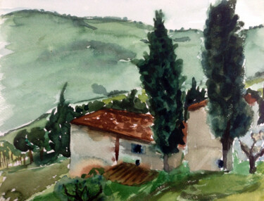 Painting titled "Toskana (3)  / Tusc…" by Dietmar Egger, Original Artwork, Watercolor