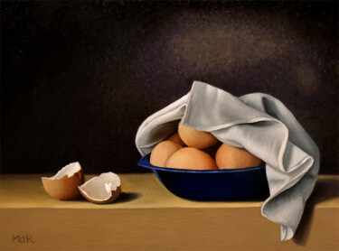 Картина под названием "Blue Bowl And Eggs" - Dietrich Moravec, Подлинное произведение искусства, Масло