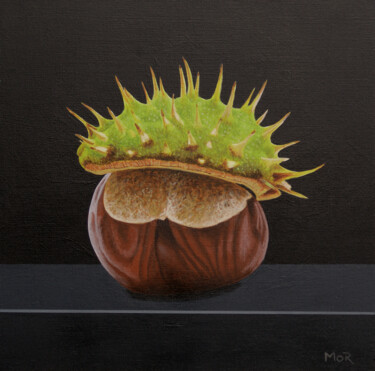 Painting titled "Conker with a Hat" by Dietrich Moravec, Original Artwork, Acrylic Mounted on Wood Panel