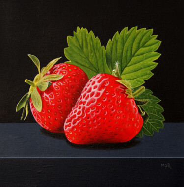 Painting titled "Strawberry Duo" by Dietrich Moravec, Original Artwork, Acrylic Mounted on Wood Panel